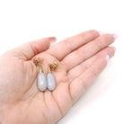Jadeite Drop Earrings - 14k Yellow Gold Natural Teardrop Gemstones - Lavender Jade Circa 80s Era Pierced Friction Post Fu Luck Fine Jewelry