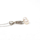 Mid Century Necklace - Vintage 10k White Gold Cultured Pearl & .22 CTW Diamond Pendant - Circa 1950s Era Two Stone Fringe Fine Jewelry