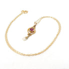 Antique Lavalier Necklace - Edwardian 10k Yellow Gold Red Purple Glass Stone & Seed Pearls Pendant - Circa 1910s Era Ostby Barton OB Jewelry