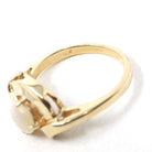 Vintage Opal Ring - Retro 14k Yellow Gold Cabochon Cut Gem Bypass - Circa 1960s Era Size 6 1/4 October Birthstone Fine Ribbon Bow Jewelry