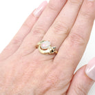 Vintage Opal Ring - Retro 14k Yellow Gold Cabochon Cut Gem Bypass - Circa 1960s Era Size 6 1/4 October Birthstone Fine Ribbon Bow Jewelry