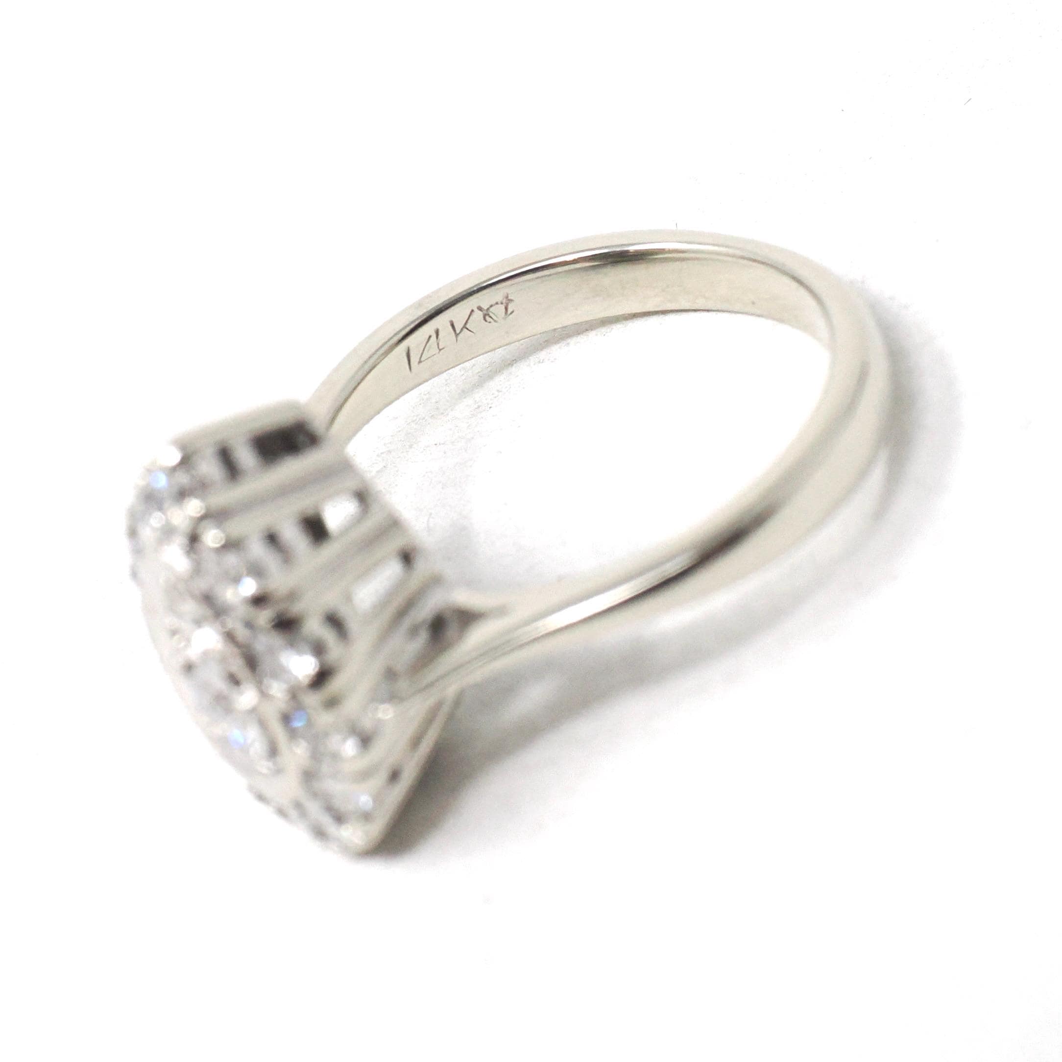 Diamond Cluster Ring - Estate 14k White Gold Natural Diamond Pear Shape - Modern Circa 2000s Era Size 3 3/4 Engagement Halo Fine Jewelry