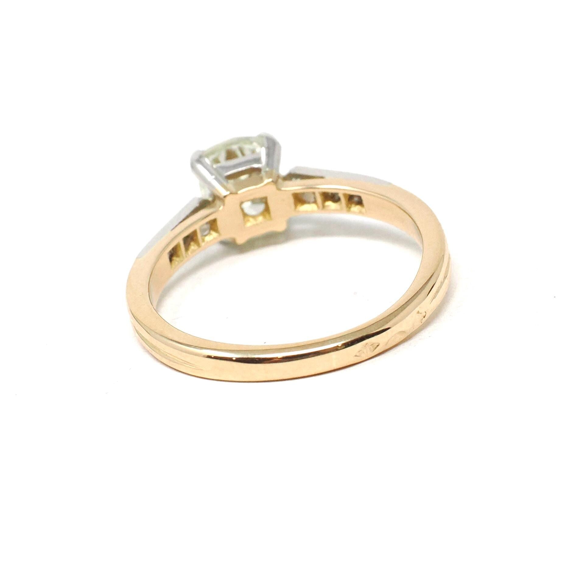 Diamond Engagement Ring - Modern 18k Yellow Gold & Platinum Two Tone French Bridal - Estate Vintage Style Size 6 1/2 GIA Report Fine Jewelry