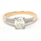 Diamond Engagement Ring - Modern 18k Yellow Gold & Platinum Two Tone French Bridal - Estate Vintage Style Size 6 1/2 GIA Report Fine Jewelry