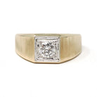 Vintage Diamond Ring - Retro 14k Yellow & White Gold Unisex .73 CT Engagement Band - Circa 1970s Era Size 12 Two Tone Fine Bridal Jewelry