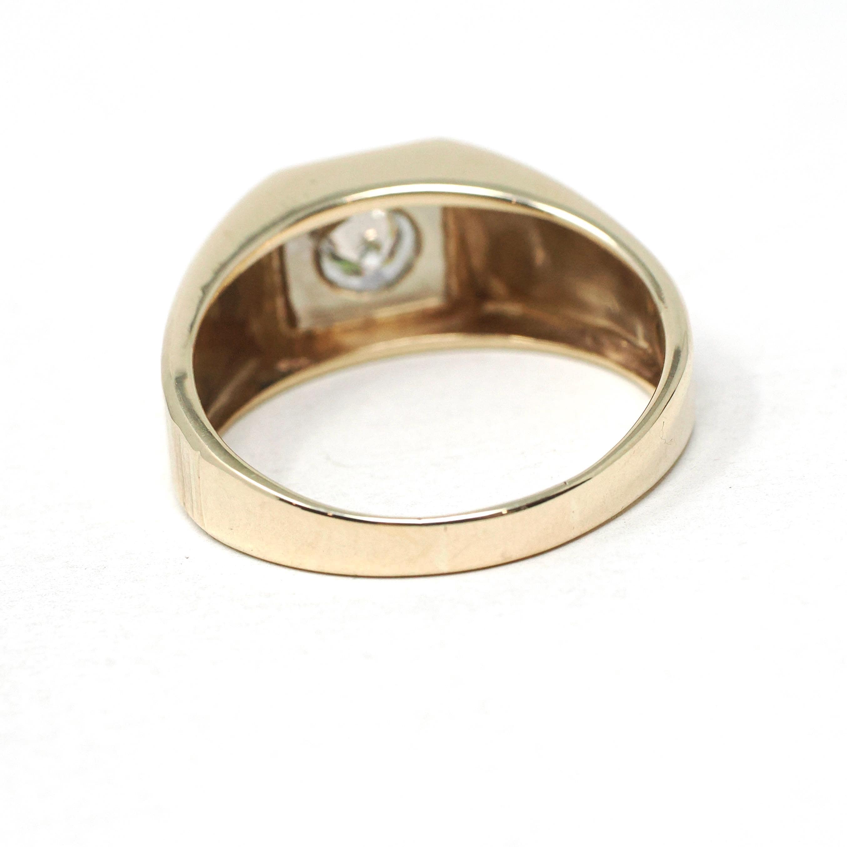 Vintage Diamond Ring - Retro 14k Yellow & White Gold Unisex .73 CT Engagement Band - Circa 1970s Era Size 12 Two Tone Fine Bridal Jewelry