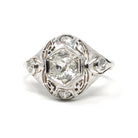 Vintage Diamond Ring - Art Deco 14k White Gold Natural .66 CTW Dome - Circa 1930s Era Size 5 3/4 Engagement Filigree Hexagonal Fine Jewelry