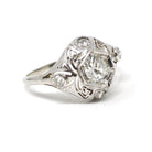 Vintage Diamond Ring - Art Deco 14k White Gold Natural .66 CTW Dome - Circa 1930s Era Size 5 3/4 Engagement Filigree Hexagonal Fine Jewelry