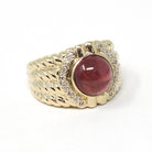 Pink Tourmaline Ring - Modern Era 14k Yellow Gold Natural Round Cabochon Gemstone Statement - Estate Size 6 October Birthstone Fine Jewelry
