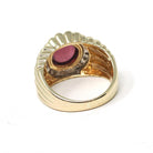 Pink Tourmaline Ring - Modern Era 14k Yellow Gold Natural Round Cabochon Gemstone Statement - Estate Size 6 October Birthstone Fine Jewelry