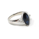 Sapphire & Diamond Ring - Estate Platinum Natural Blue Marquise Corundum Trillion Engagement - Modern Era Three Stone Navette Fine Jewelry
