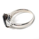 Sapphire & Diamond Ring - Estate Platinum Natural Blue Marquise Corundum Trillion Engagement - Modern Era Three Stone Navette Fine Jewelry