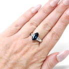 Sapphire & Diamond Ring - Estate Platinum Natural Blue Marquise Corundum Trillion Engagement - Modern Era Three Stone Navette Fine Jewelry