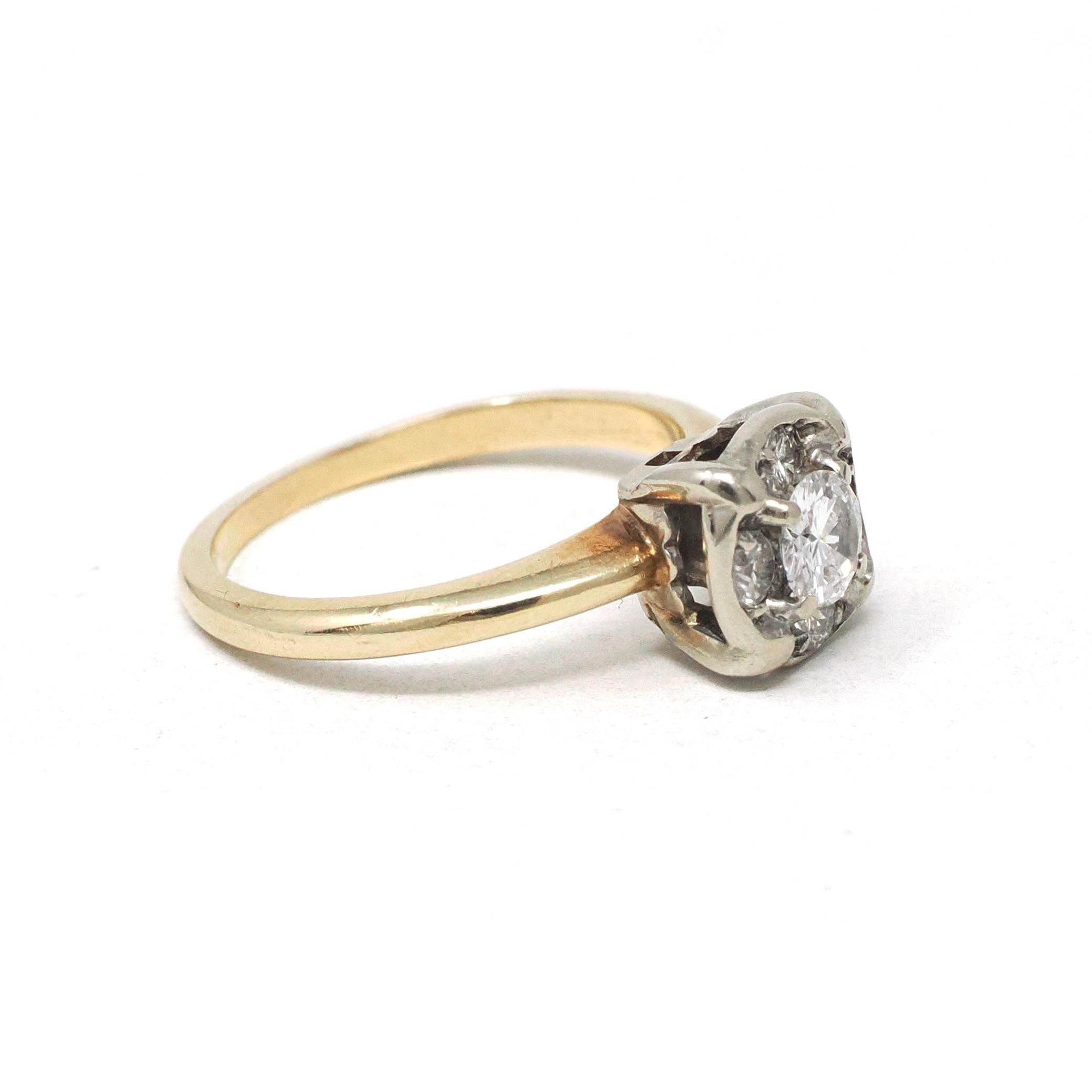 Vintage Diamond Ring - Mid Century 14k Yellow & White Gold Natural .50 CTW Clustered Engagement - Circa 1940s Size 5.5 Illusion Fine Jewelry