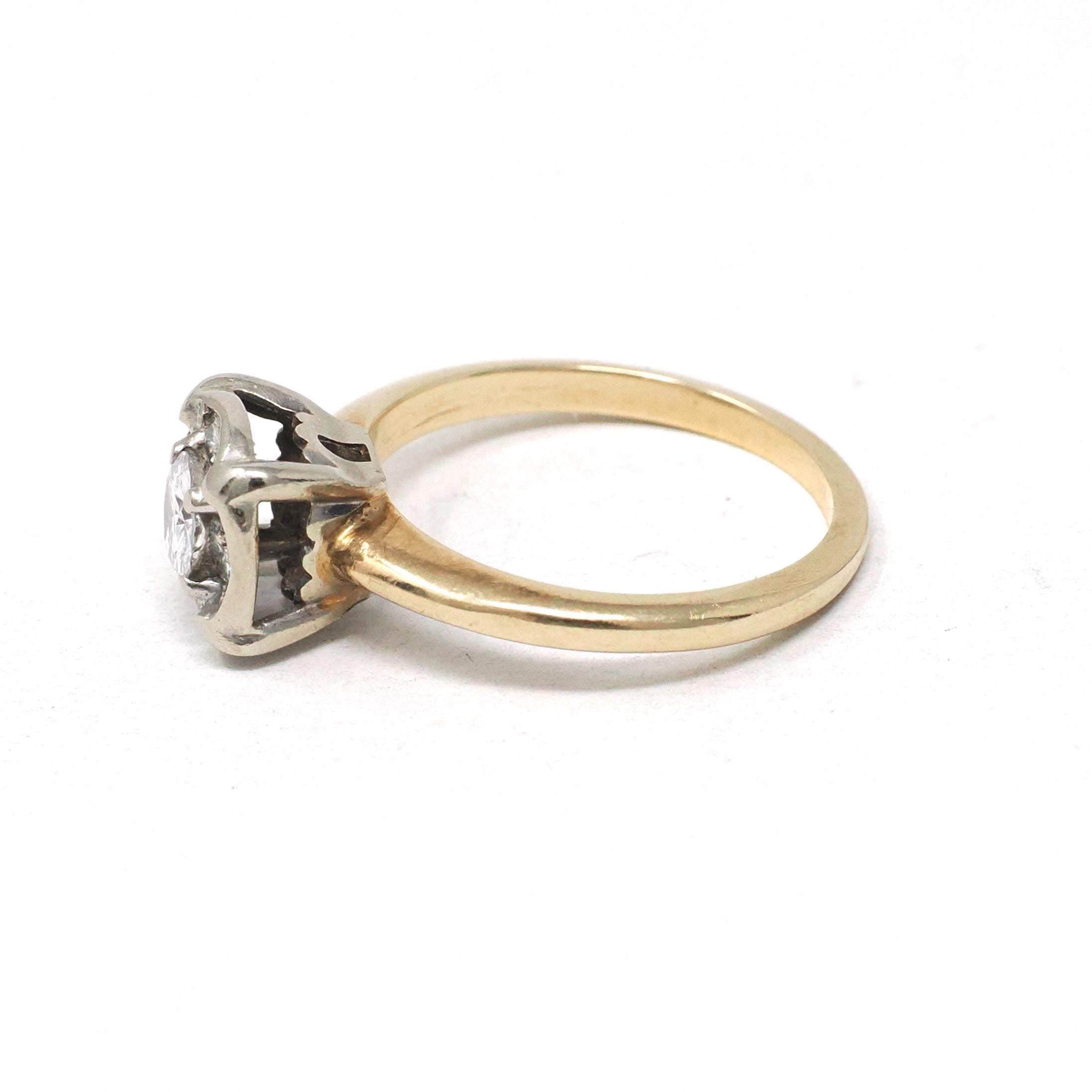 Vintage Diamond Ring - Mid Century 14k Yellow & White Gold Natural .50 CTW Clustered Engagement - Circa 1940s Size 5.5 Illusion Fine Jewelry