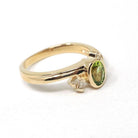 Peridot & Diamond Ring - Modern 14k Yellow Gold Oval Faceted Green Gemstone Bypass - Circa 2000s Era Size 6 August Birthstone Fine Jewelry