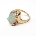Vintage Opal & Diamond Ring - Estate 14k Yellow Gold Natural Oval Cabochon Gemstone - Modern Circa 1980s Size 9 Bypass Cocktail Fine Jewelry