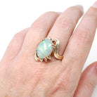 Vintage Opal & Diamond Ring - Estate 14k Yellow Gold Natural Oval Cabochon Gemstone - Modern Circa 1980s Size 9 Bypass Cocktail Fine Jewelry