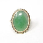 Vintage Jadeite Ring - Mid Century 14k Yellow Gold Natural Green Cabochon Cut Gemstone - Circa 1940s Era Statement Size 4 1/4 Fine Jewelry