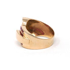 Viintage Cocktail Ring - Retro 18k Rose Gold Star Incised Natural Diamonds Created Rubies - Circa 1960s Era Size 8 1/4 Buckle Fine Jewelry