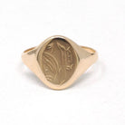 Edwardian Signet Ring - Antique 10k Yellow Gold Oval Engraved SP Pinky Midi Band - Circa 1910s Size 3 1/2 Fine Personal Statement Jewelry