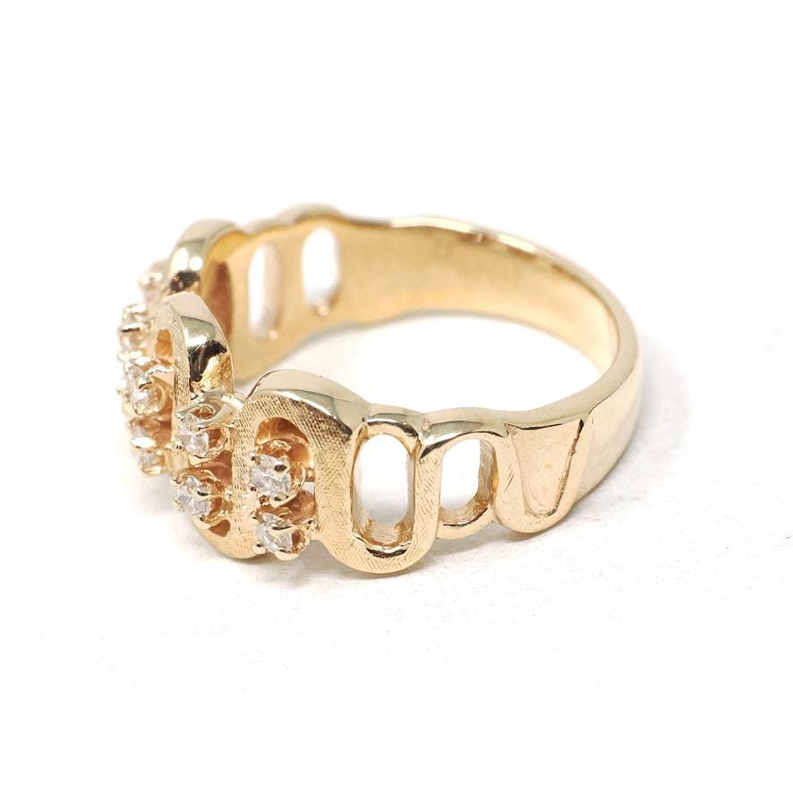 Vintage Diamond Ring - Retro 14k Yellow Gold Natural .25 CTW Wave Statement Band - Circa 1970s Era Size 6 1/2 Abstract Snake Fine Jewelry