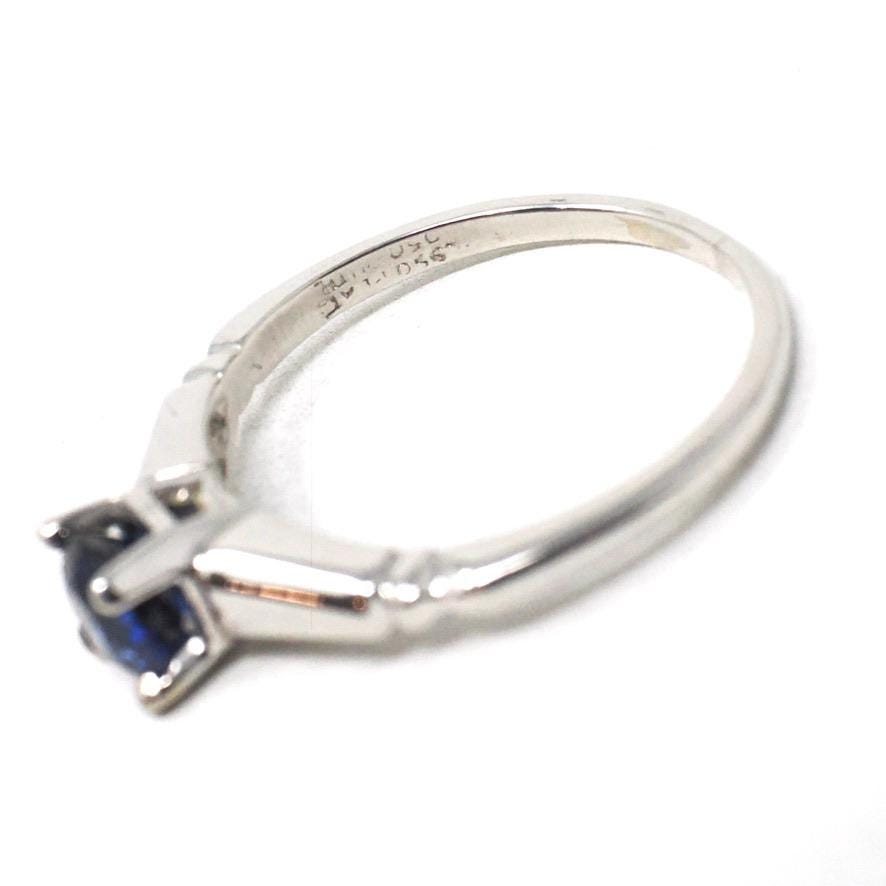 Estate Sapphire Ring - Modern Platinum Natural Blue .63 CT Gemstone Illusion Engagement Setting - Circa 2000s Era Solitaire Fine Jewelry