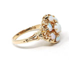 Vintage Opal Ring - Mid Century 10k Yellow Gold Natural Gemstone Flower Cluster Statement - Circa 1960s Era Size 5 3/4 Floral Fine Jewelry