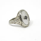 Rock Crystal Quartz Ring - Vintage 14k White Gold Oval Natural Diamond Statement - Vintage 1930s Size 6 1/4 Camphor Glass Style Fine Jewelry