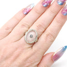 Rock Crystal Quartz Ring - Vintage 14k White Gold Oval Natural Diamond Statement - Vintage 1930s Size 6 1/4 Camphor Glass Style Fine Jewelry