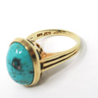 Vintage Turquoise Ring - Mid Century 14k Yellow Gold Oval Cabochon Cut Blue Gemstone - Circa 1960s Era Size 6 3/4 Unisex Statement Jewelry