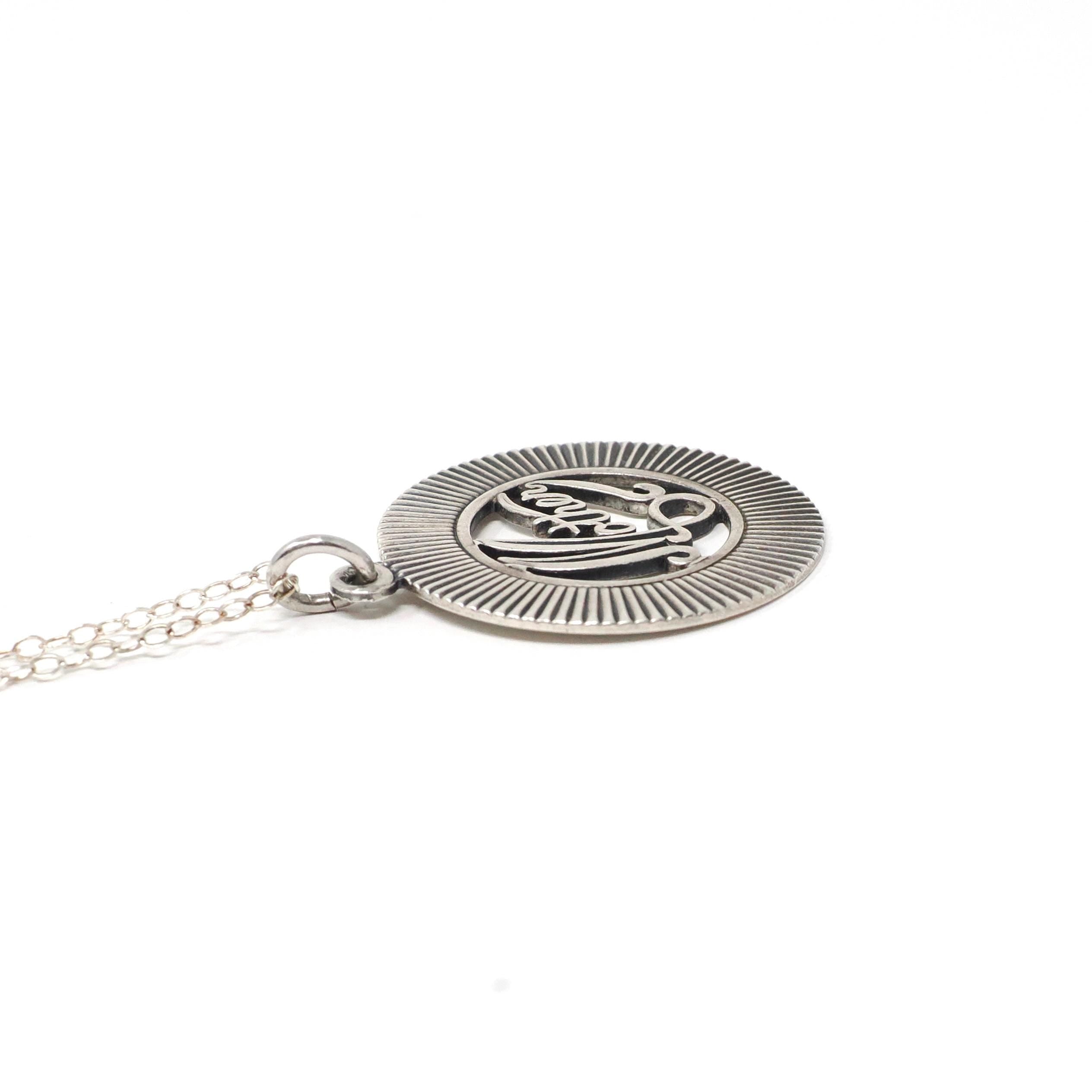 Vintage Mother Necklace - Retro Sterling Silver Round Medallion Charm Pendant - Circa 1970s Era Mom Love Token Mothers Day Gift Jewelry
