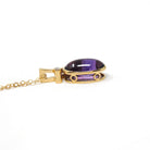 Amethyst & Diamond Charm - Estate 18k Yellow Gold Oval Cabochon Purple Gem Pendant Necklace - Modern Circa 2000s February Birthstone Jewelry