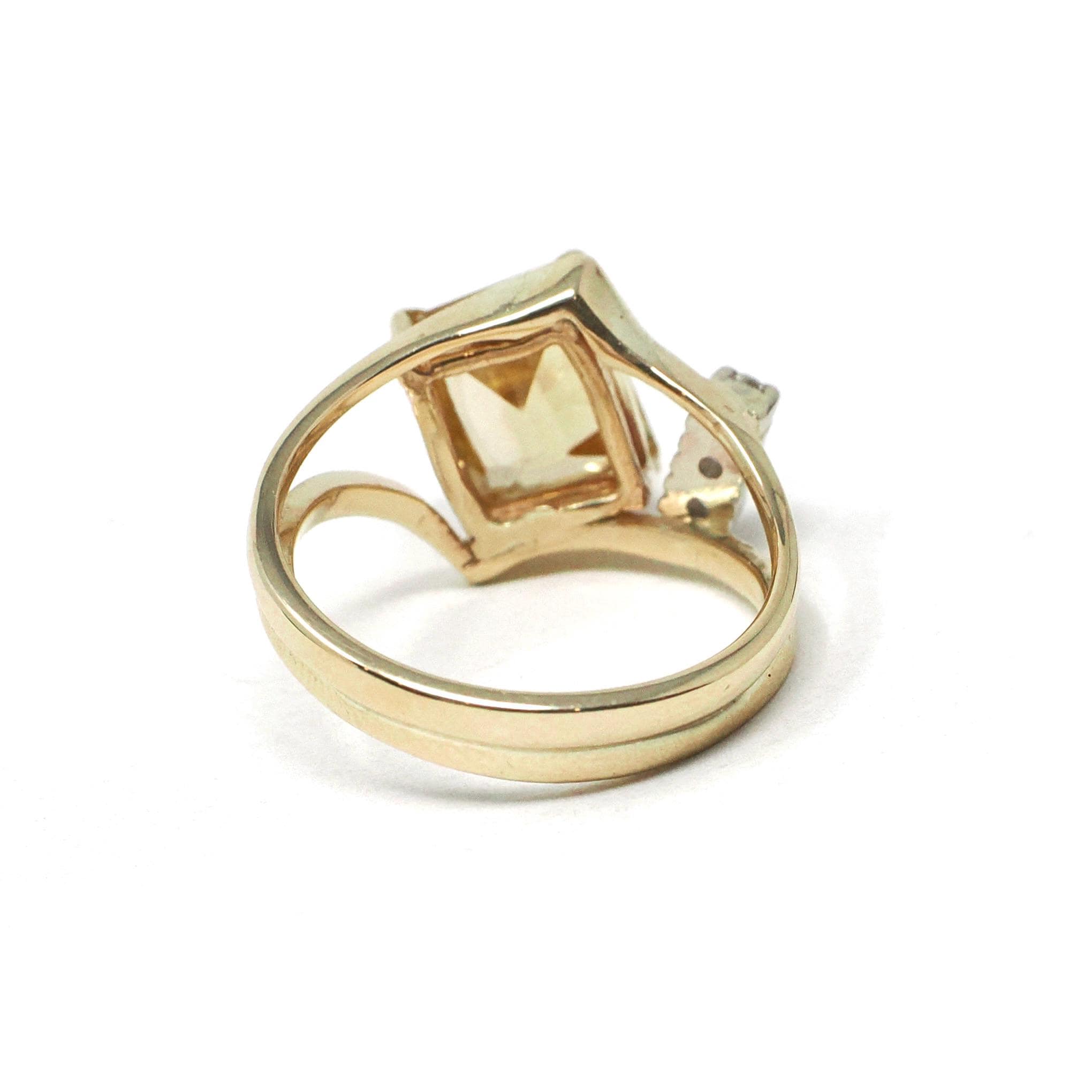Vintage Zircon Ring - Retro 14k Yellow Gold Yellow Gemstone Natural Diamond Accents - Circa 1970s Era Size 5 3/4 Bypass Style Fine Jewelry