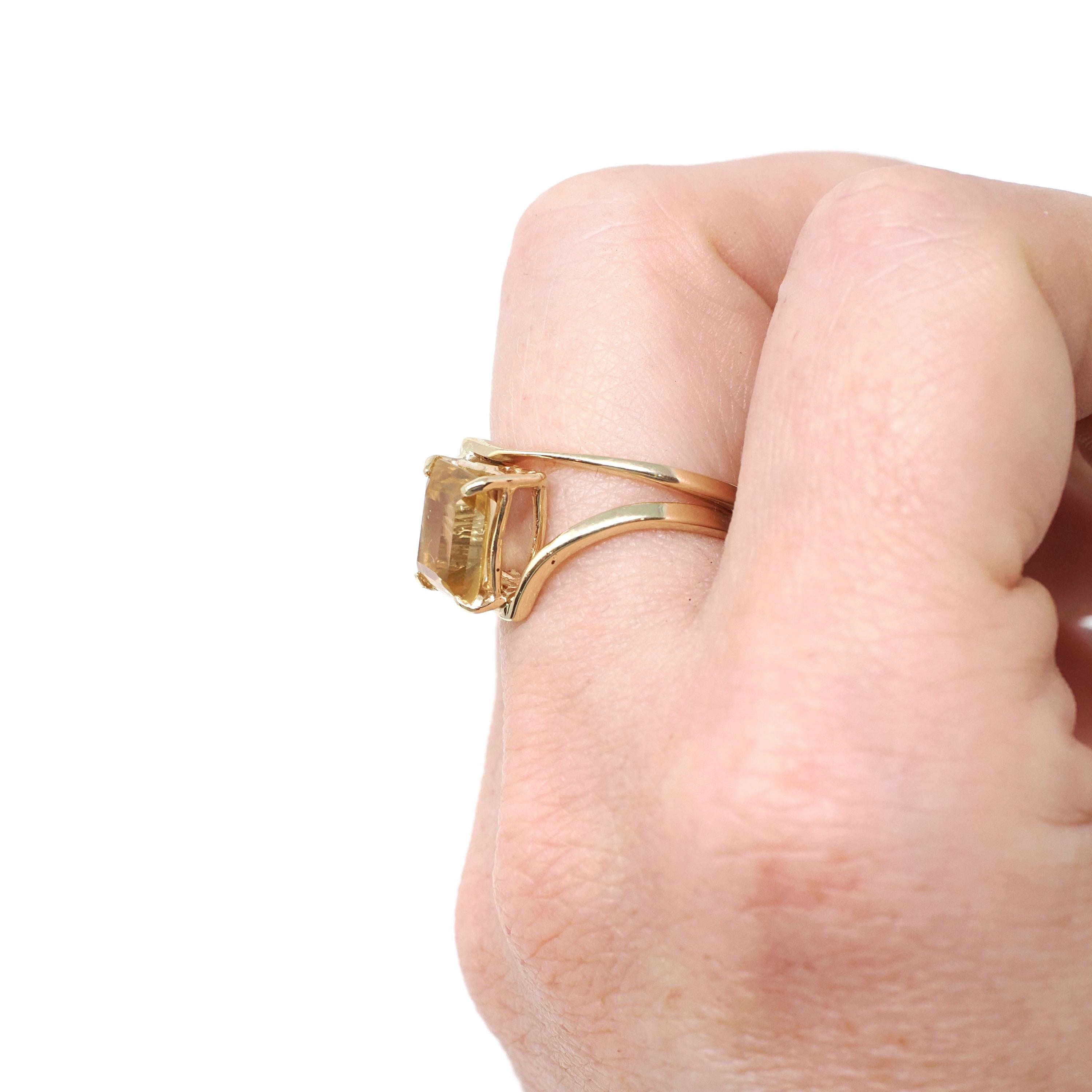 Vintage Zircon Ring - Retro 14k Yellow Gold Yellow Gemstone Natural Diamond Accents - Circa 1970s Era Size 5 3/4 Bypass Style Fine Jewelry