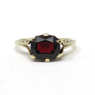 Antique Garnet Ring - Edwardian 14k Yellow Gold Natural Dark Red Gemstone - Circa 1900s Size 4 3/4 January Birthstone Filigree Fine Jewelry