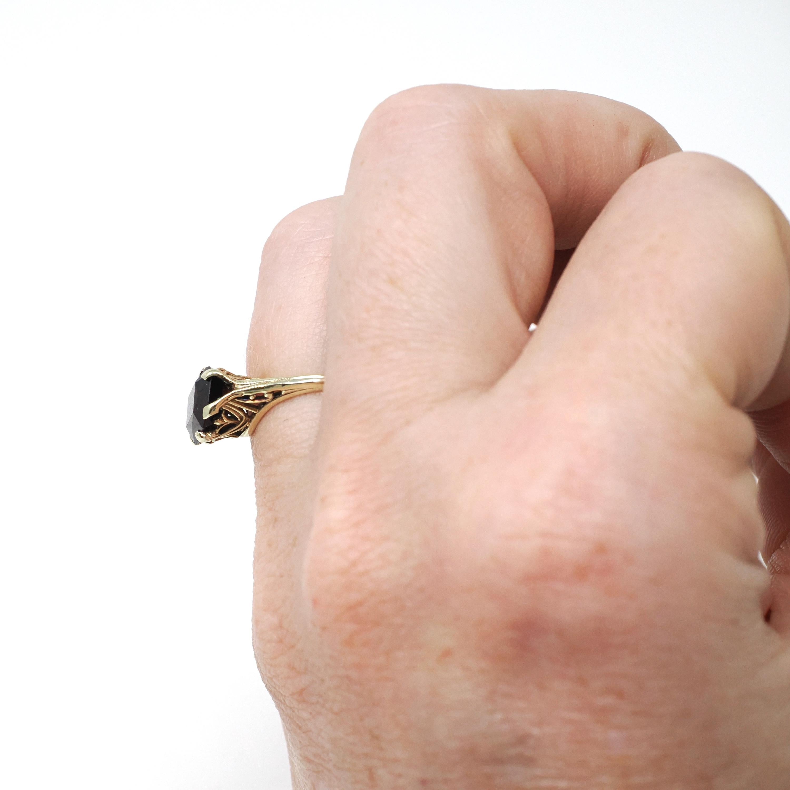 Antique Garnet Ring - Edwardian 14k Yellow Gold Natural Dark Red Gemstone - Circa 1900s Size 4 3/4 January Birthstone Filigree Fine Jewelry