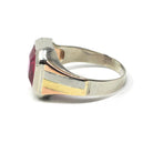 Created Ruby Ring - Mid Century 14k Tri Tone White Yellow Rose Gold Statement - Vintage Circa 1940s Era Size 9 July Birthstone Fine Jewelry