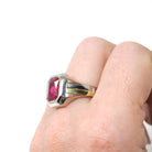 Created Ruby Ring - Mid Century 14k Tri Tone White Yellow Rose Gold Statement - Vintage Circa 1940s Era Size 9 July Birthstone Fine Jewelry