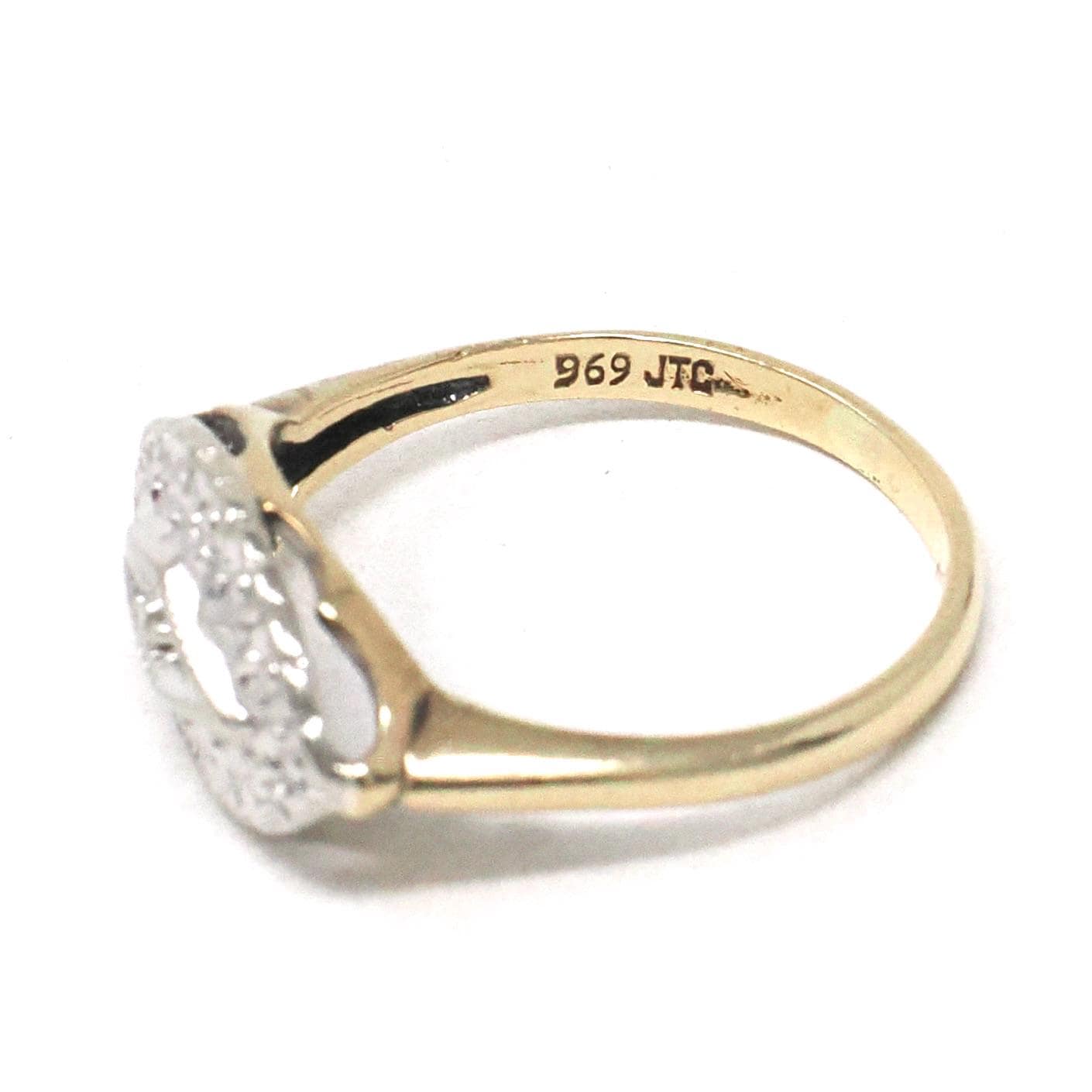 Vintage Princess Ring - Retro 10k Yellow & White Gold Natural Diamond .005 CT Gem - Circa 1940s Era Size 6 3/4 Anniversary Promise Jewelry