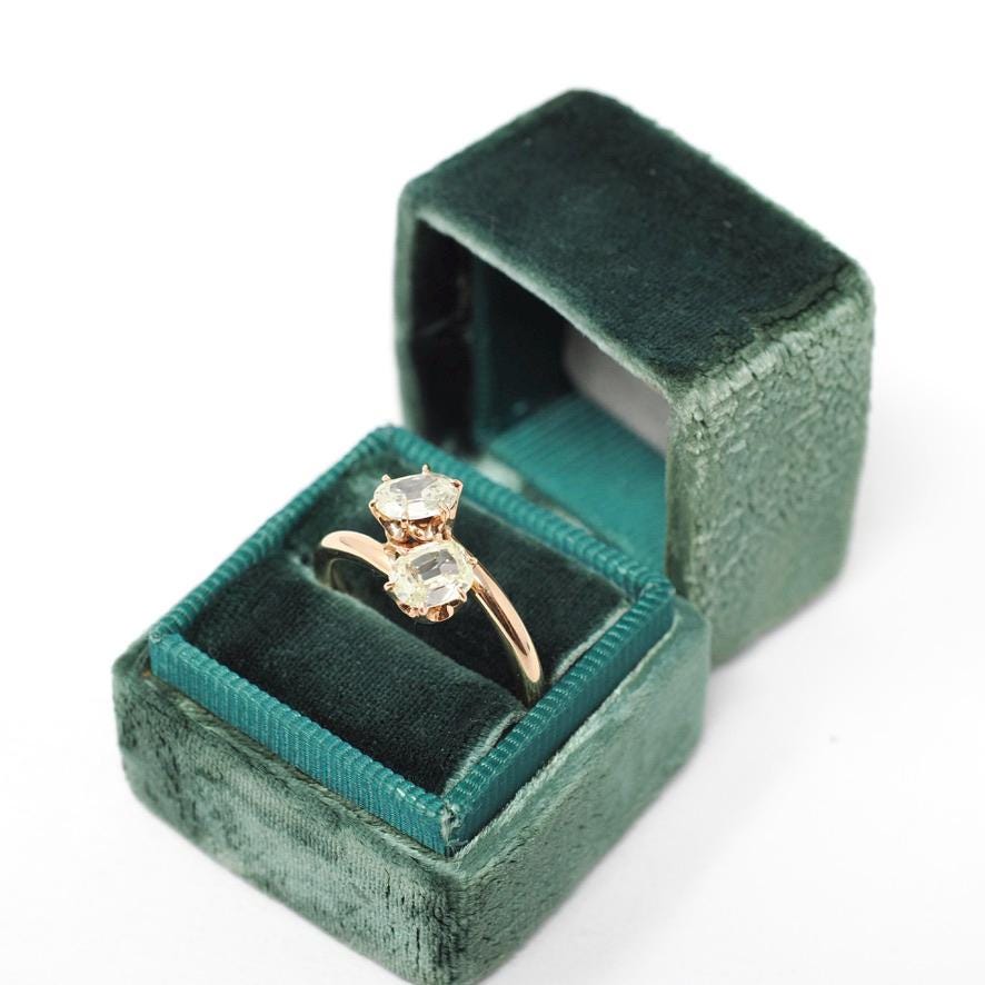 Diamond Toi Et Moi Ring - Edwardian Era 14k Rosy Yellow Gold .81 CTW Old Mine Cut Bypass Band - Size 6 3/4 Fine Bridal Engagement Jewelry