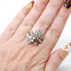 Diamond Bypass Ring - Modern Estate 14k Yellow White Gold 2.29 CTW Flower Star Spray Cocktail Statement - Circa 1990s Size 5.5 Fine Jewelry