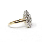 Diamond Shield Ring - Mid Century 14k Yellow & White Gold .64 CT Marquise Brilliant - Circa 1960s Era Size 6 3/4 Navette Bridal Fine Jewelry