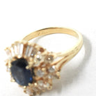 Vintage Ballerina Halo Ring - Estate 14k Yellow Gold Natural Sapphire Diamond Round Baguette Cluster - Modern 1990s Engagement Fine Jewelry