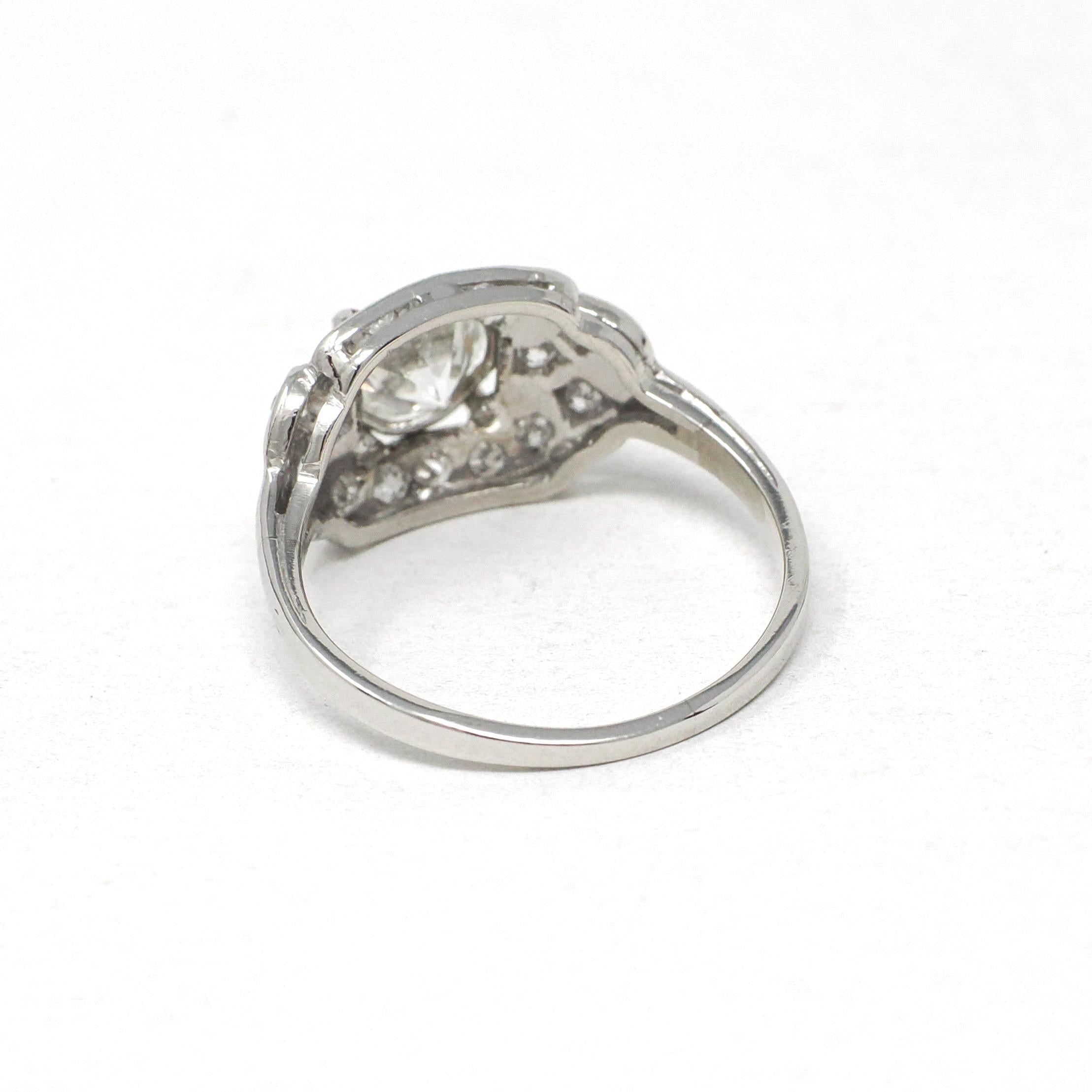 Art Deco Diamond Ring - Vintage Platinum 1.05 CTW Natural Gemstones - Circa 1920s Era Handmade Geometric Cluster Size 5 1/4 Fine 20s Jewelry