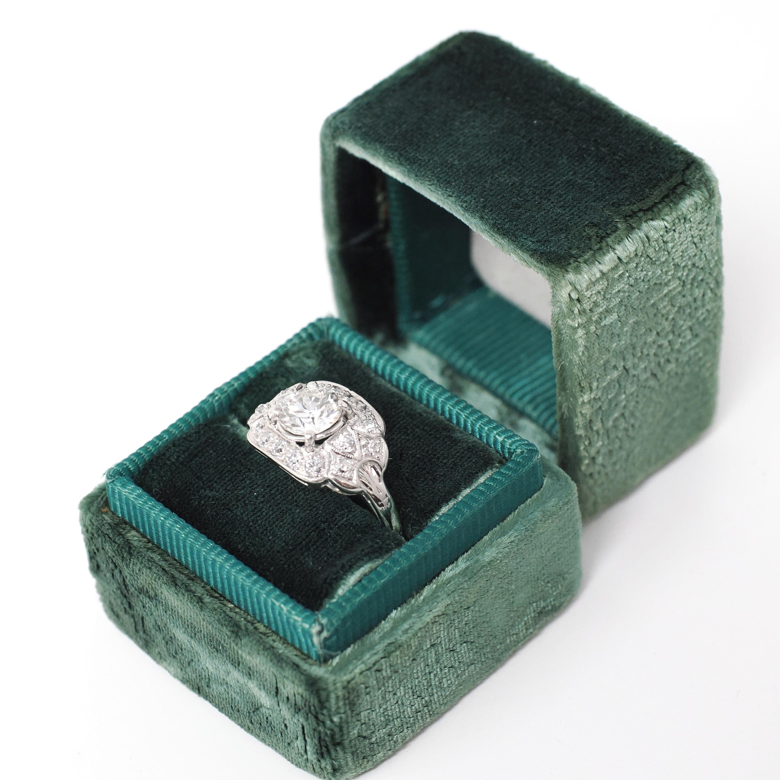 Art Deco Diamond Ring - Vintage Platinum 1.05 CTW Natural Gemstones - Circa 1920s Era Handmade Geometric Cluster Size 5 1/4 Fine 20s Jewelry