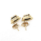 Onyx & Opal Earrings - Retro 14k Yellow Gold Oval Black Chalcedony Gemstones Pierced Post Studs - Vintage 1960s Era Push Back Fine Jewelry