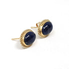 Lapis Lazuli Earrings - Retro 14k Yellow Gold Oval Cabochon Cut Blue Gemstones Pierced Post Studs - Vintage 1960s Era Push Back Fine Jewelry