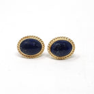 Lapis Lazuli Earrings - Retro 14k Yellow Gold Oval Cabochon Cut Blue Gemstones Pierced Post Studs - Vintage 1960s Era Push Back Fine Jewelry