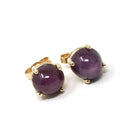 Star Ruby Earrings - Modern 14k Yellow Gold Cabochon Cut Red Purple Natural Gem Pierce Studs - Estate Circa 2000s Era Push Back Fine Jewelry